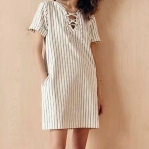 Madewell White Navy Striped Lace Up Harbor Shift Shirt Dress size Small